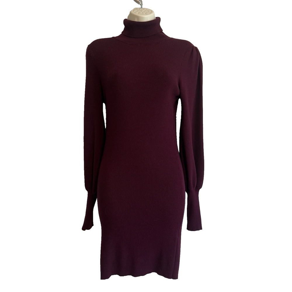 Womens High Neck Ribbed Fitted Y2K Dress L Romantic Bodycon Cottagecore Feminine